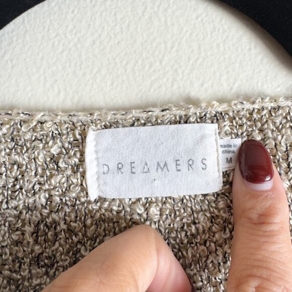 Dreamers Brown + Tan Textured V Neck Drop Shoulder Oversized Sweater Medium - Picture 3 of 7